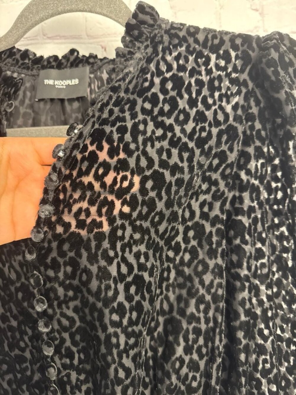 The Kooples paris black textured animal print whimsigoth blouse size "1" xs - Picture 5 of 8